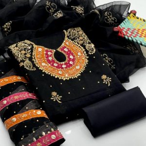 New Fancy Unstitched Wedding Dress for Women/Girls – Organza & Kataan Silk with Booti Work Dupatta & Khussa