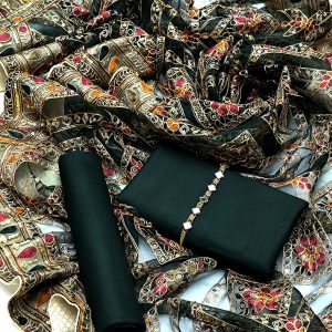 3-Piece Kattan Silk Dress with Heavy Indian Embroidered Organza Dupatta + Neckline Gift  | Formal & Party Wear