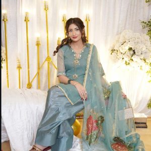 Fancy 2-Piece Dress – Handwork & Adda Embroidery on Organza with Heavy Painted Dupatta