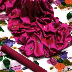 3-Piece Shamoz Silk Embroidered Dress with Heavy Organza Brush Paint Dupatta