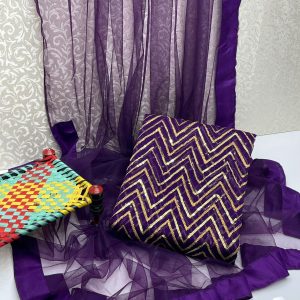 Fancy Chiffon Saree for Girls & Women – Chiffon Zigzag Embroidery Work Blouse with Net Saree