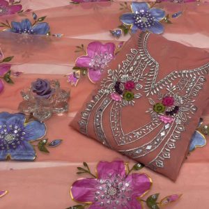 2-Piece Pure Organza Dress – Mirror & Tilla Work Shirt with 3D Brush Pant Style Dupatta & Handmade Sequins Embroidery