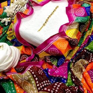 New 3PC Cotton Chicken Embroidered Dress – 12" Daman & Trouser Embroidery, Multi-Design Chiffon Dupatta + Free Neckline Gift