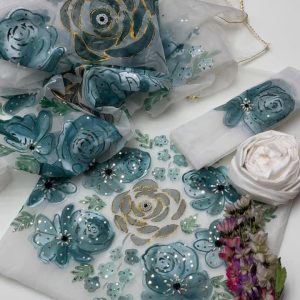 New Paint Collection 3-Piece Dress – Handmade Oil Painted Organza with Sequence & Beads Work, Kattan Silk Trouser