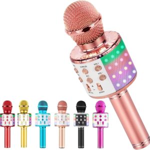 5 in 1 Wireless Karaoke Microphone with LED Lights for Kids