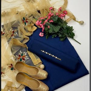 New Fancy Kattan Silk 3PC Dress – Heavy Aari & Mirror Work Dupatta + Mirror Neckline & Khussa Gift