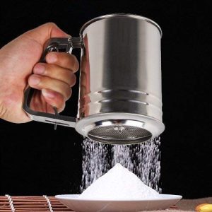 Stainless Steel Flour Sifter Cup – 9.5” Manual Sieve with Handle & Measuring Scale