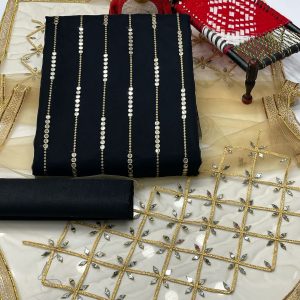 3-Piece Suit – Organza 09mm Embroidered Shirt with Net Mirror Dupatta & Khatan Trouser