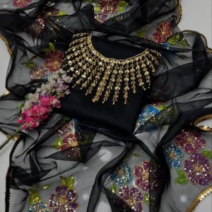 2-Piece Dress – Handwork Stones & Beads Organza Shirt with Zari Beads Oil Paint Organza Dupatta