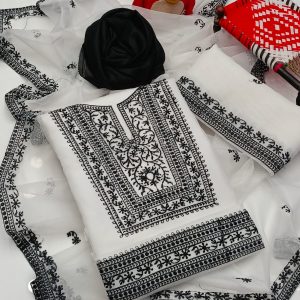 3-Piece Suit – Khaddi Net Embroidered Shirt, Sleeves & Dupatta with Khatan Trouser