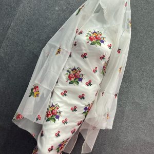 3-Piece Suit – Khaddi Net Embroidered Shirt & Dupatta with Khatan Trouser