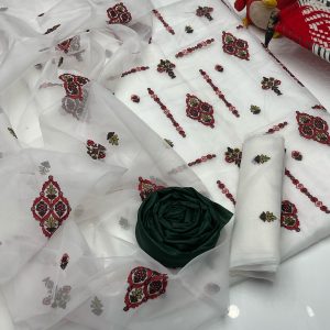 3-Piece Suit – Khaddi Net Embroidered Shirt & Dupatta with Khatan Trouser