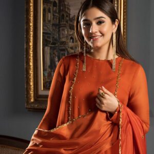 New 3 Piece Organza Special Arrival | Handmade Gala & Sleeves Work | Kattan Silk Trouser | Kundan Work Dupatta